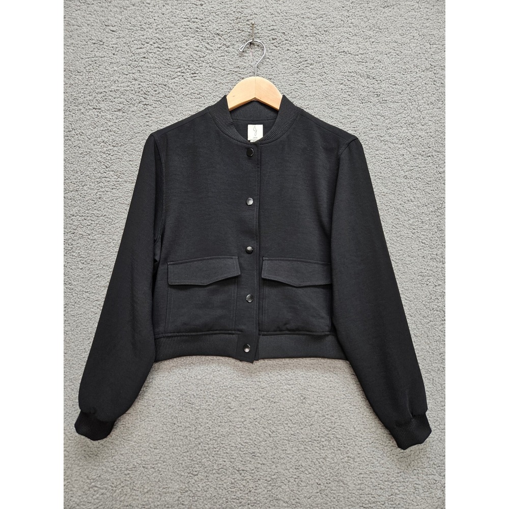 Joie Bomber Jacket Small Black Cropped Snap Front Utility Minimalist AZ33806BCHU